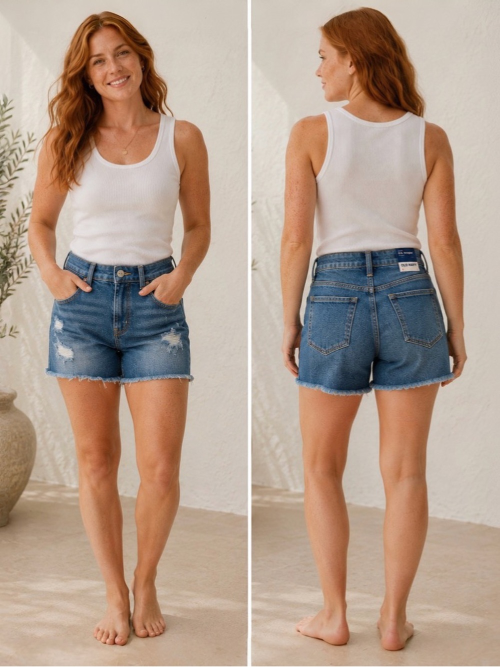Old Navy Blue Distressed High-Rise Jean Shorts